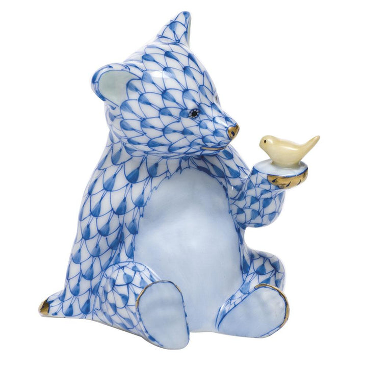 Herend Bear W/Bird Figurines Herend Blue
