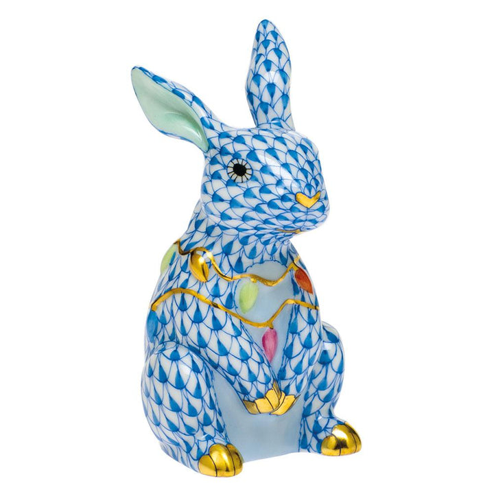 Herend Bunny With Christmas Lights Figurines Herend Blue