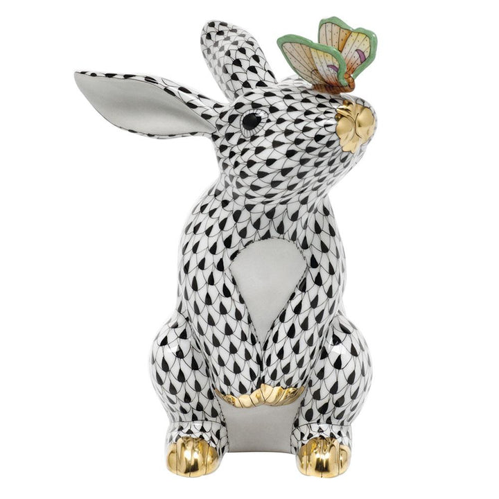 Herend Bunny W/Butterfly Figurines Herend Black