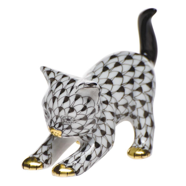 Herend Stretching Kitty Figurines Herend Black 