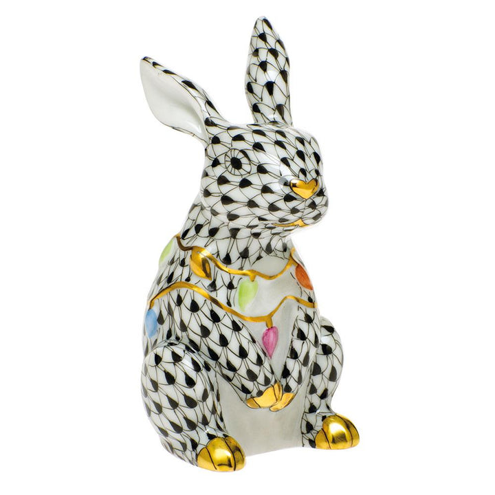 Herend Bunny With Christmas Lights Figurines Herend Black