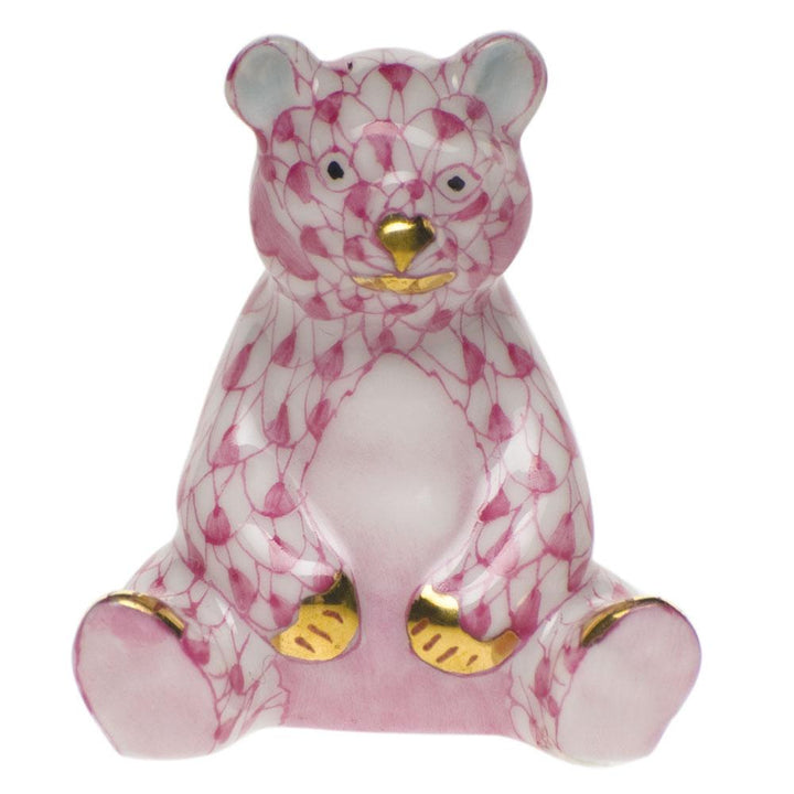 Herend Miniature Baby Bear Sitting Figurines Herend Raspberry (Pink)