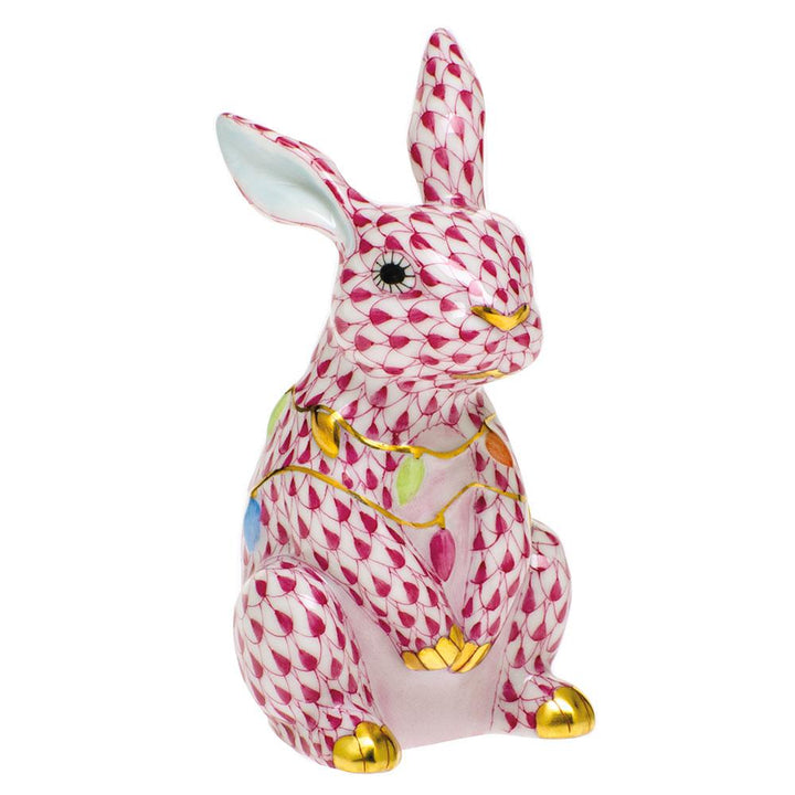Herend Bunny With Christmas Lights Figurines Herend Raspberry (Pink)