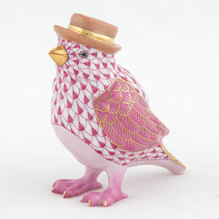 Herend Bird With Hat Figurines Herend Raspberry (Pink)