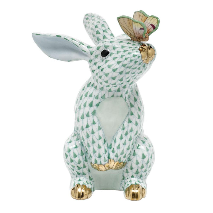 Herend Bunny W/Butterfly Figurines Herend Green