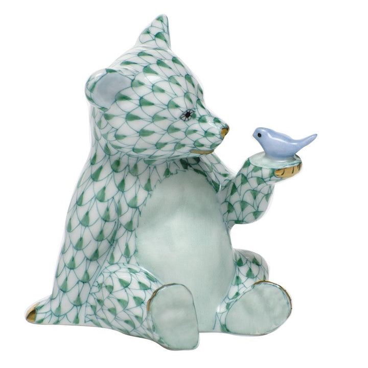 Herend Bear W/Bird Figurines Herend Green