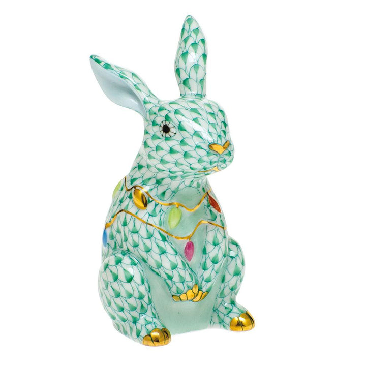 Herend Bunny With Christmas Lights Figurines Herend Green