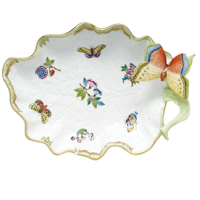Herend Large Leaf Dish With Butterfly Figurines Herend 