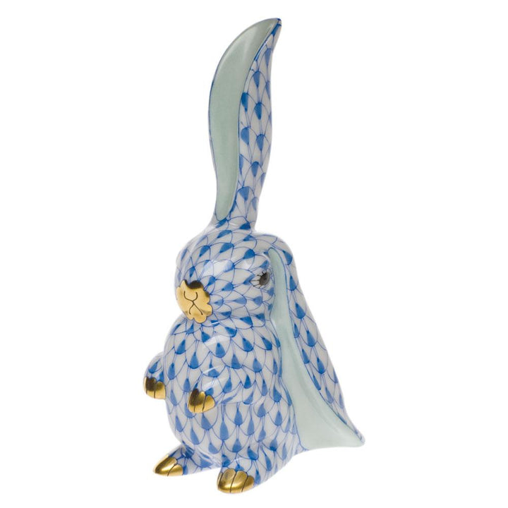 Herend Rabbit W/One Ear Up Figurines Herend Blue