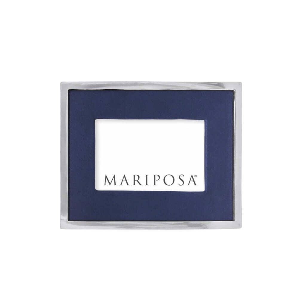 Mariposa Blue Leather with Metal Border 4" x 6" Frame Picture Frames Mariposa 