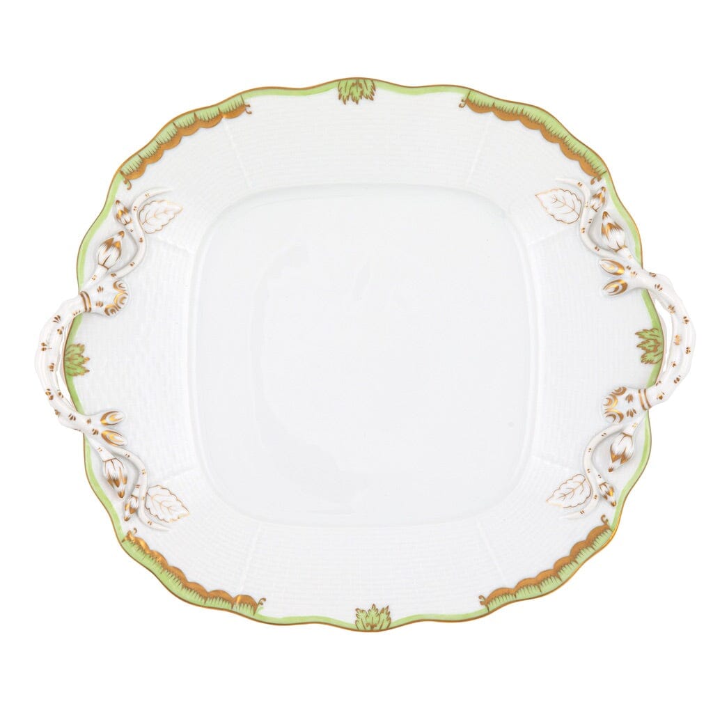 Herend Princess Victoria Square Cake Plate With Handles Dinnerware Herend Green 