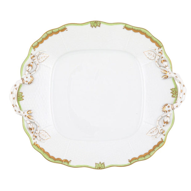 Herend Princess Victoria Square Cake Plate With Handles Dinnerware Herend Green 