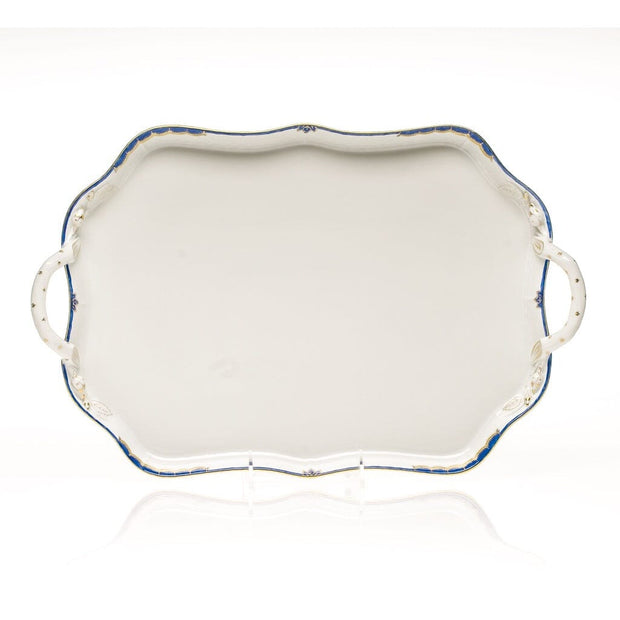 Herend Princess Victoria Rec Tray With Branch Handles Trays Herend Blue 