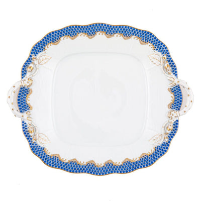 Herend Fish Scale Square Cake Plate With Handles Dinnerware Herend Blue 