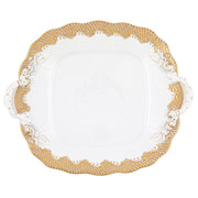Herend Fish Scale Square Cake Plate With Handles Dinnerware Herend Gold 