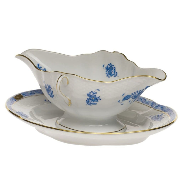 Herend Chinese Bouquet Gravy Boat With Fixed Stand Dinnerware Herend Blue 