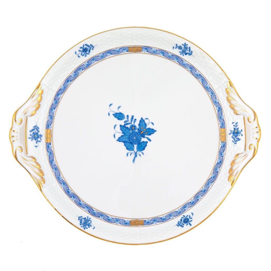 Herend Chinese Bouquet Round Tray With Handles Trays Herend Blue 