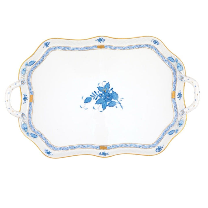 Herend Chinese Bouquet Rectangular Tray With Branch Handles Trays Herend Blue 