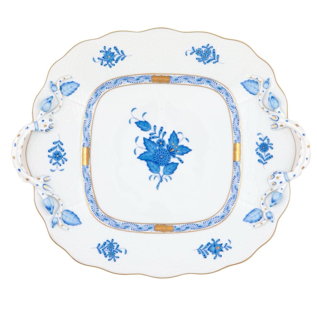 Herend Chinese Bouquet Square Cake Plate With Handles Dinnerware Herend Blue 