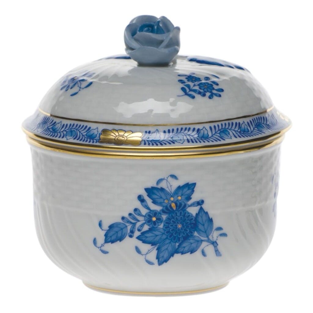 Herend Chinese Bouquet Covered Sugar With Rose - 6 oz. Dinnerware Herend Blue