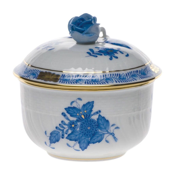 Herend Chinese Bouquet Covered Sugar With Rose - 4 oz. Dinnerware Herend Blue