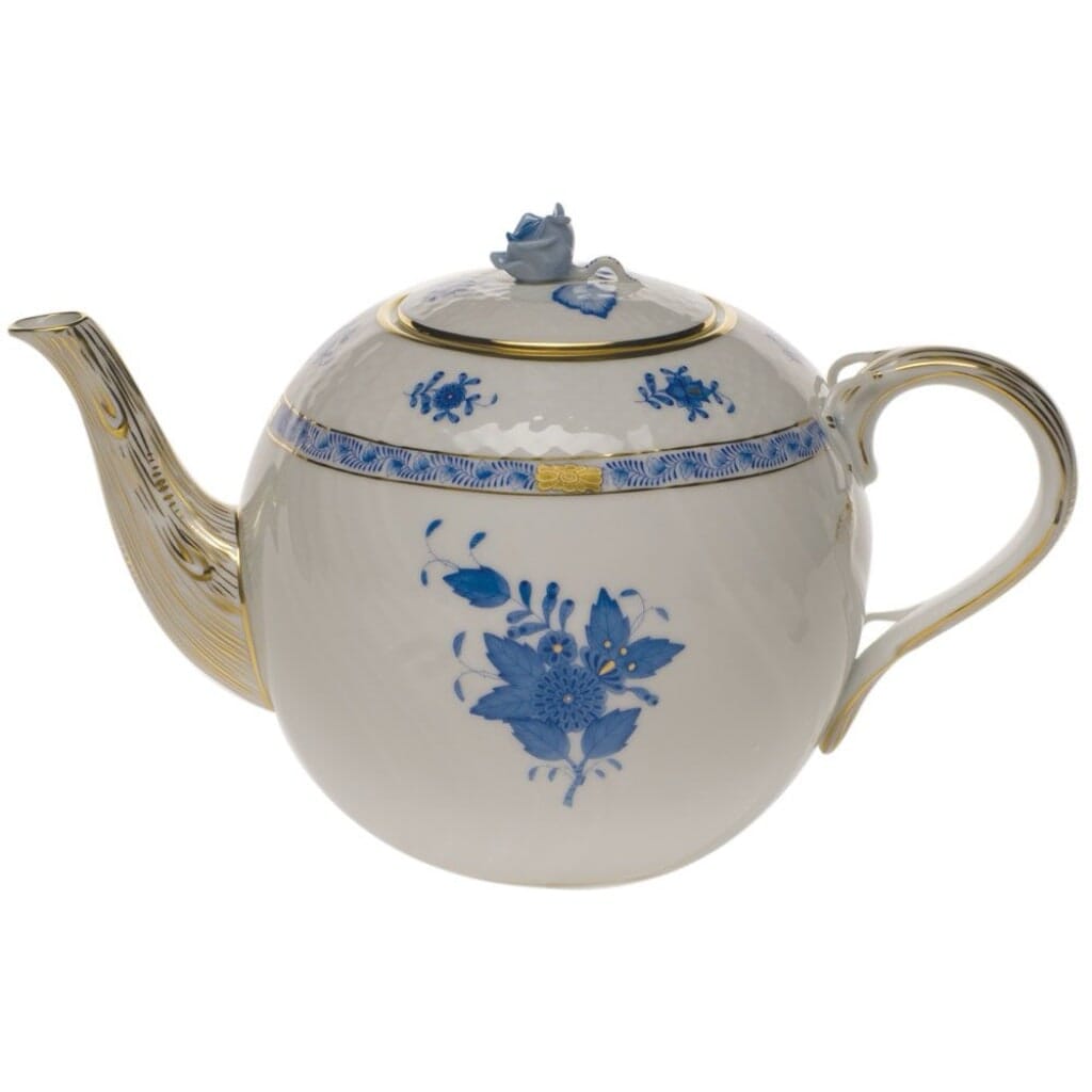 Herend Chinese Bouquet Tea Pot With Rose - 60 oz. Dinnerware Herend Blue