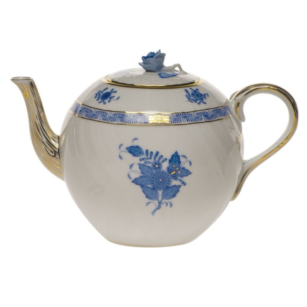 Herend Chinese Bouquet Tea Pot With Rose - 36 oz. Dinnerware Herend Blue