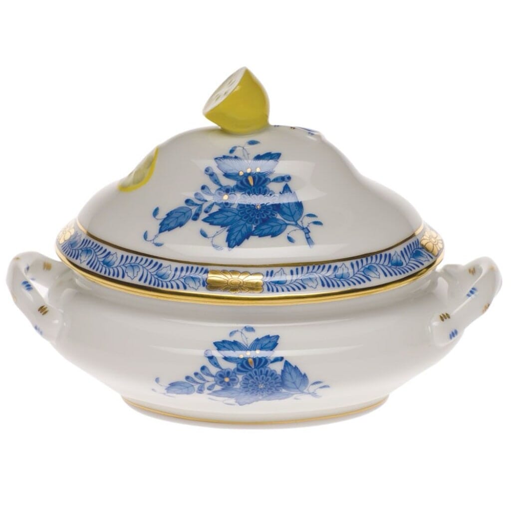 Herend Chinese Bouquet Mini Tureen With Lemon Dinnerware Herend Blue 