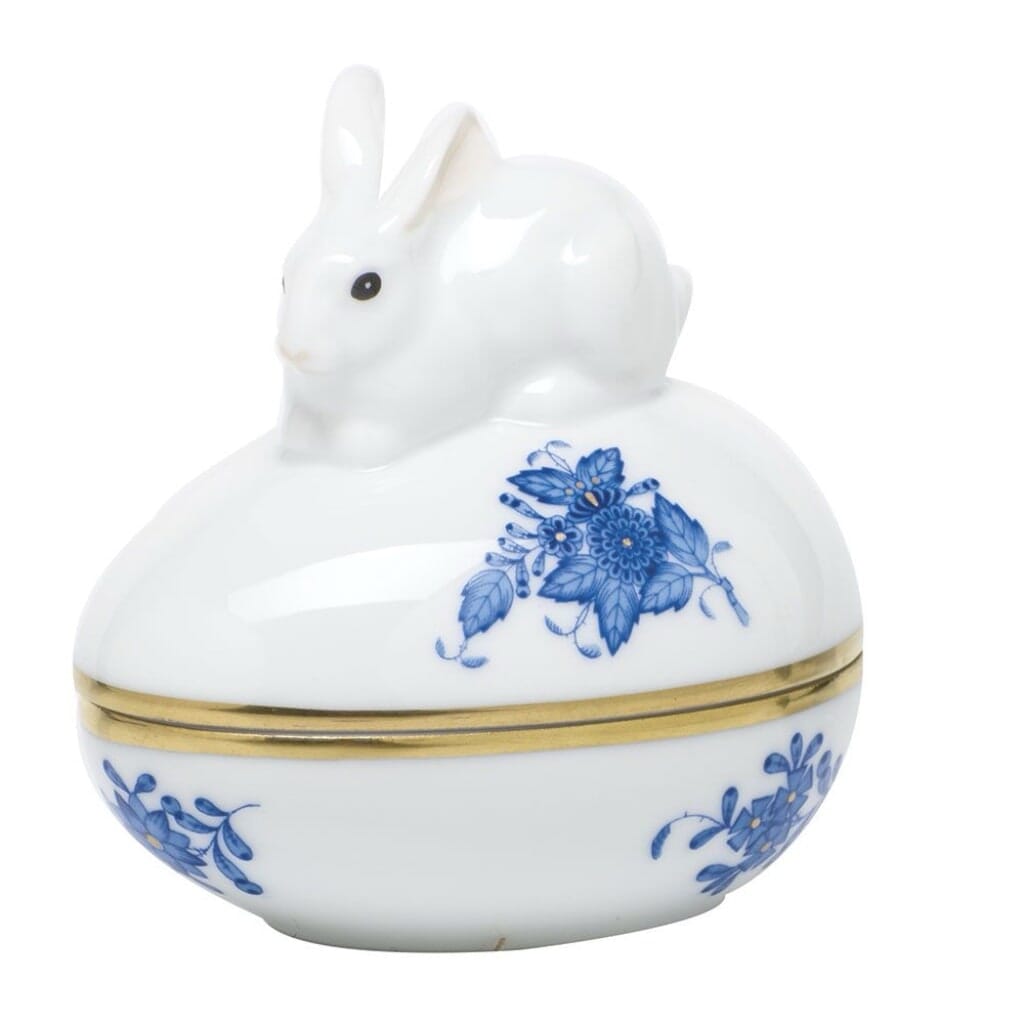 Herend Chinese Bouquet Egg Bonbon With Bunny Dinnerware Herend Blue 