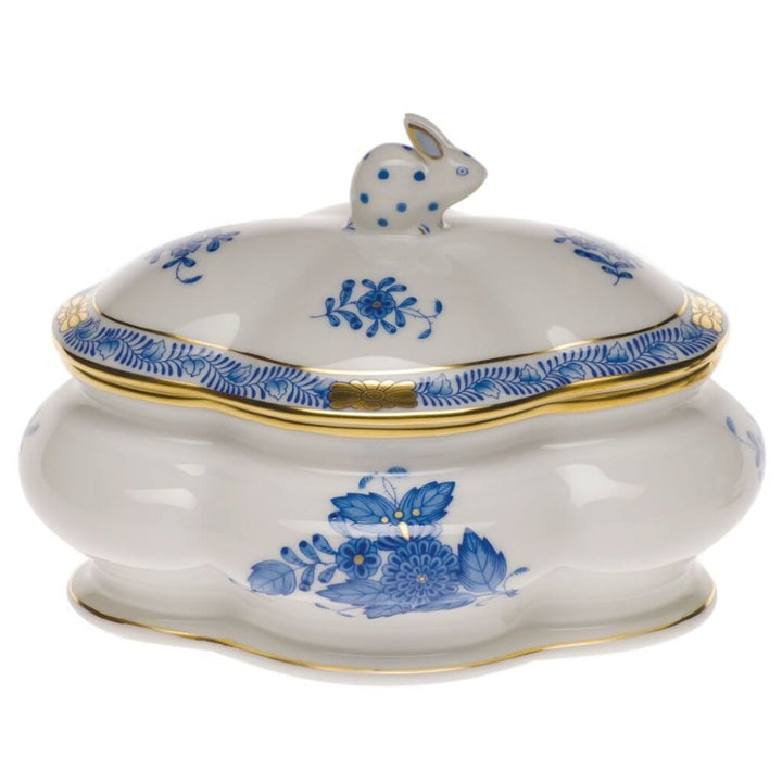 Herend Chinese Bouquet Covered Bonbon With Bunny Dinnerware Herend Blue 