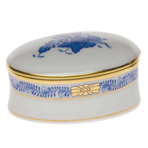 Herend Oval Box Figurines Herend Chinese Bouquet Blue 