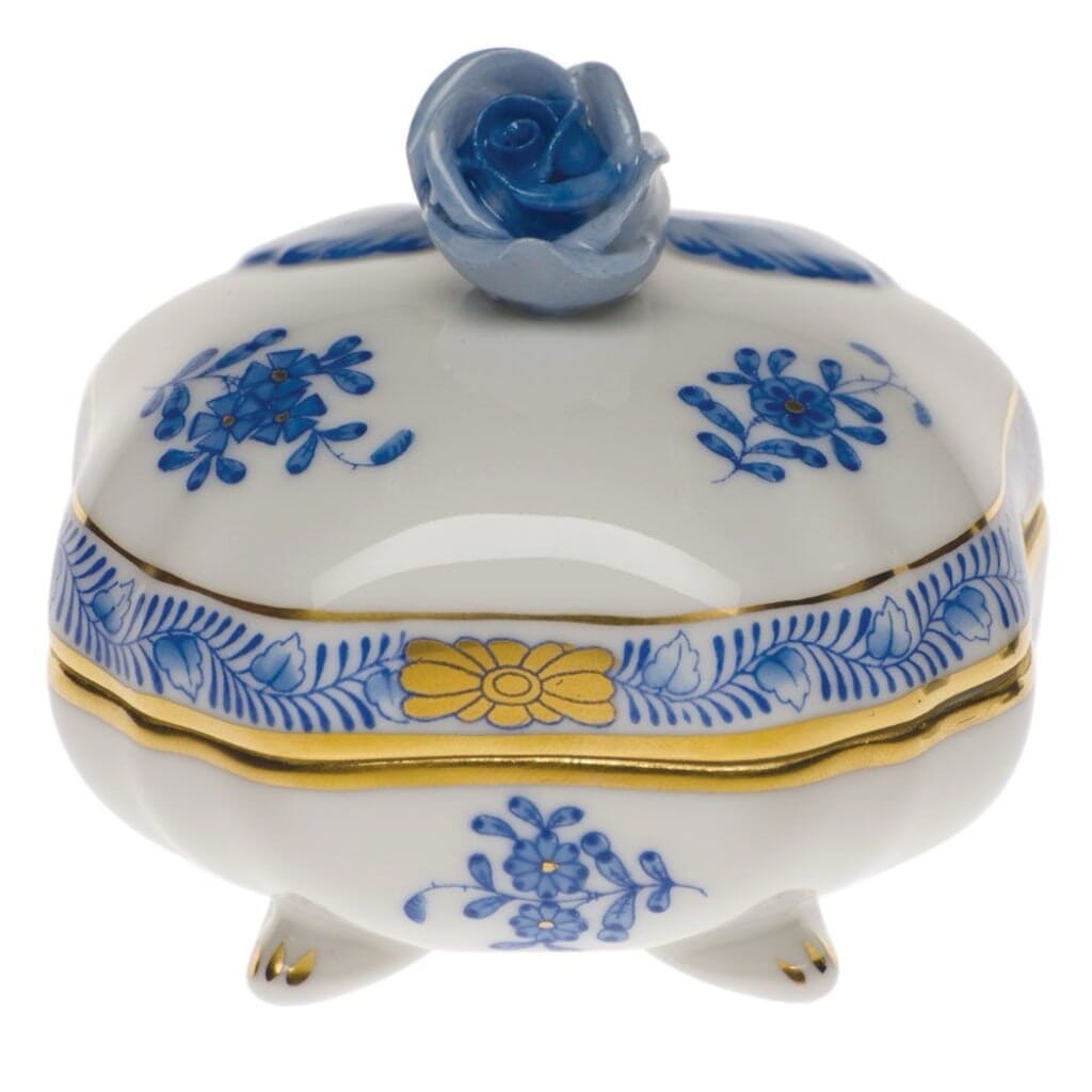 Herend Chinese Bouquet Covered Bonbon With Rose Dinnerware Herend Blue 