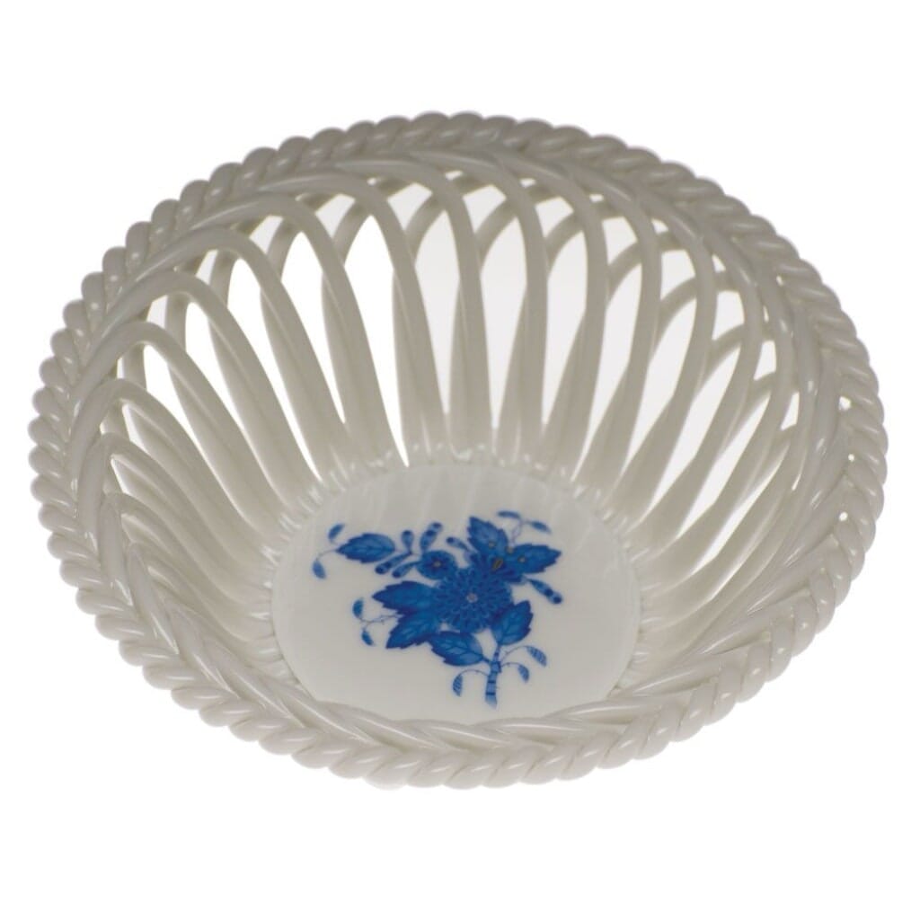 Herend Chinese Bouquet Medium Openwork Basket Dinnerware Herend Blue 