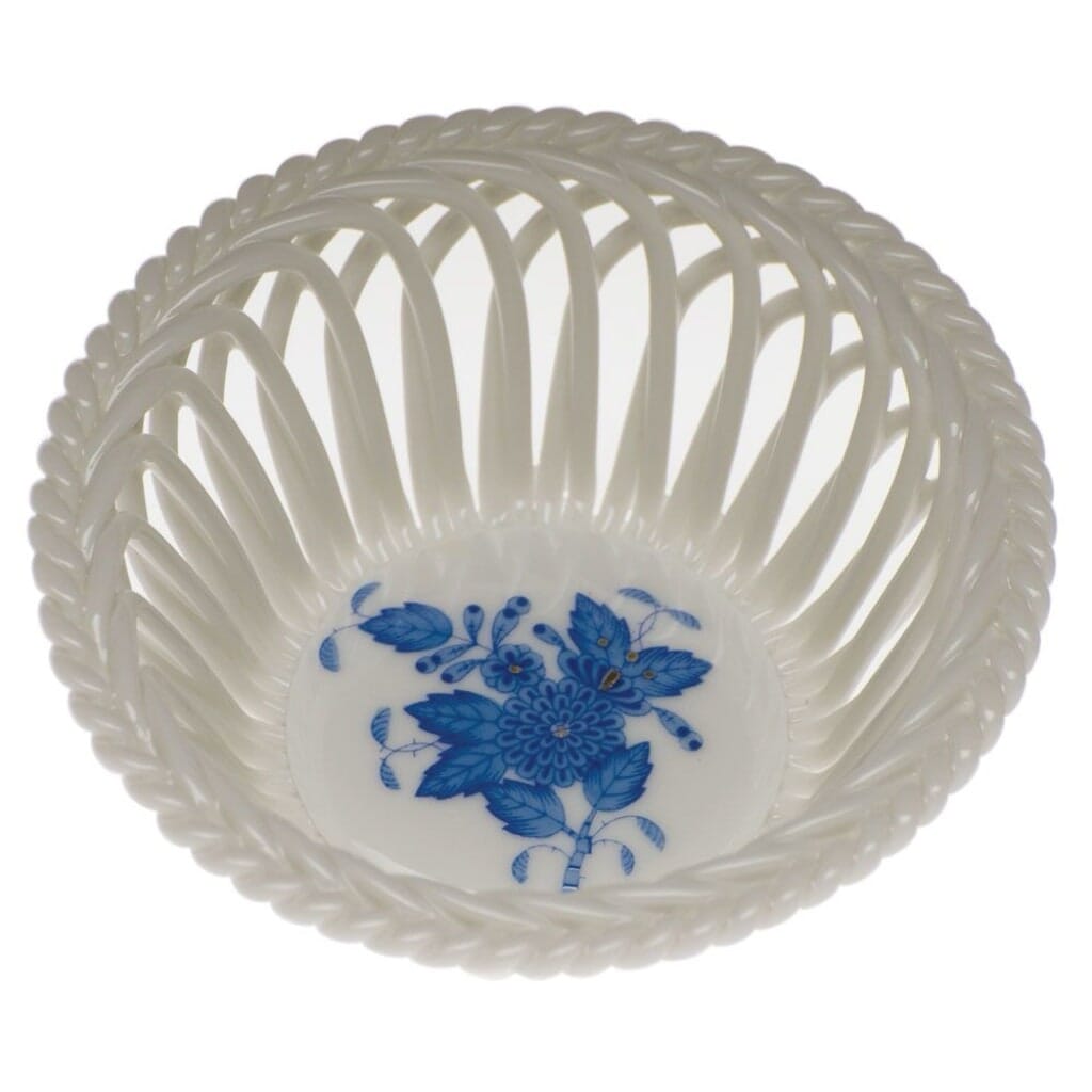 Herend Chinese Bouquet Small Openwork Basket Dinnerware Herend Blue 