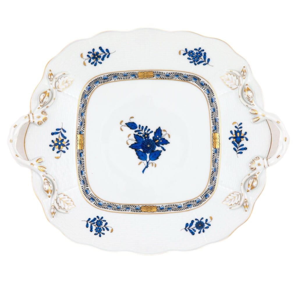 Herend Chinese Bouquet Square Cake Plate With Handles Dinnerware Herend Black Sapphire 
