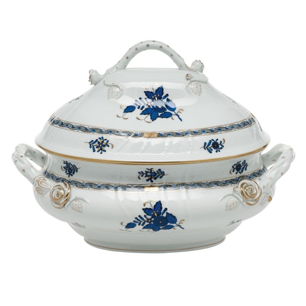 Herend Chinese Bouquet Tureen With Branch Handles Dinnerware Herend Black Sapphire 