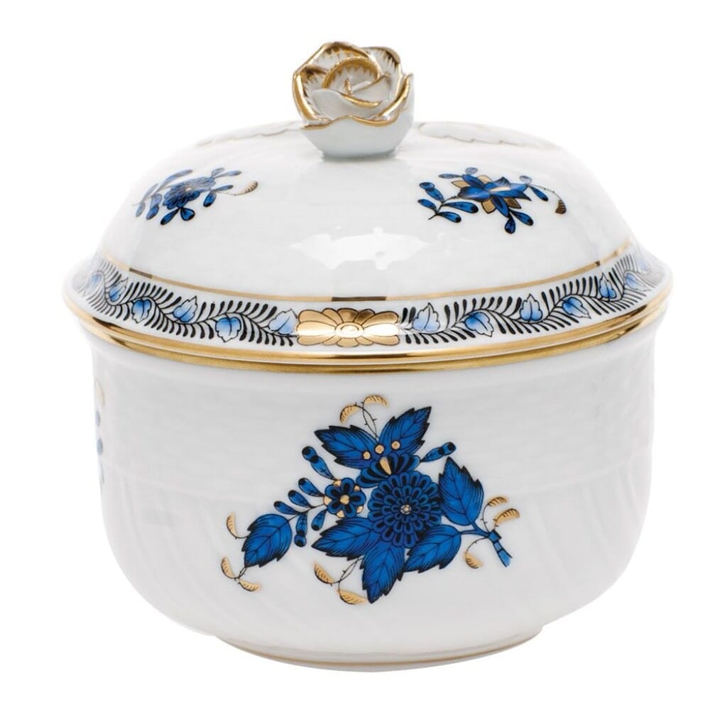 Herend Chinese Bouquet Covered Sugar With Rose - 6 oz. Dinnerware Herend Black Sapphire