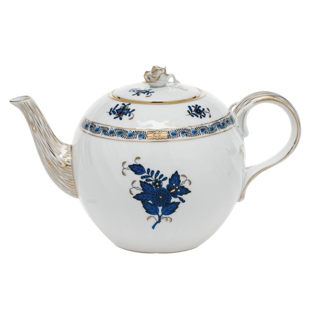 Herend Chinese Bouquet Tea Pot With Rose - 36 oz. Dinnerware Herend Black Sapphire