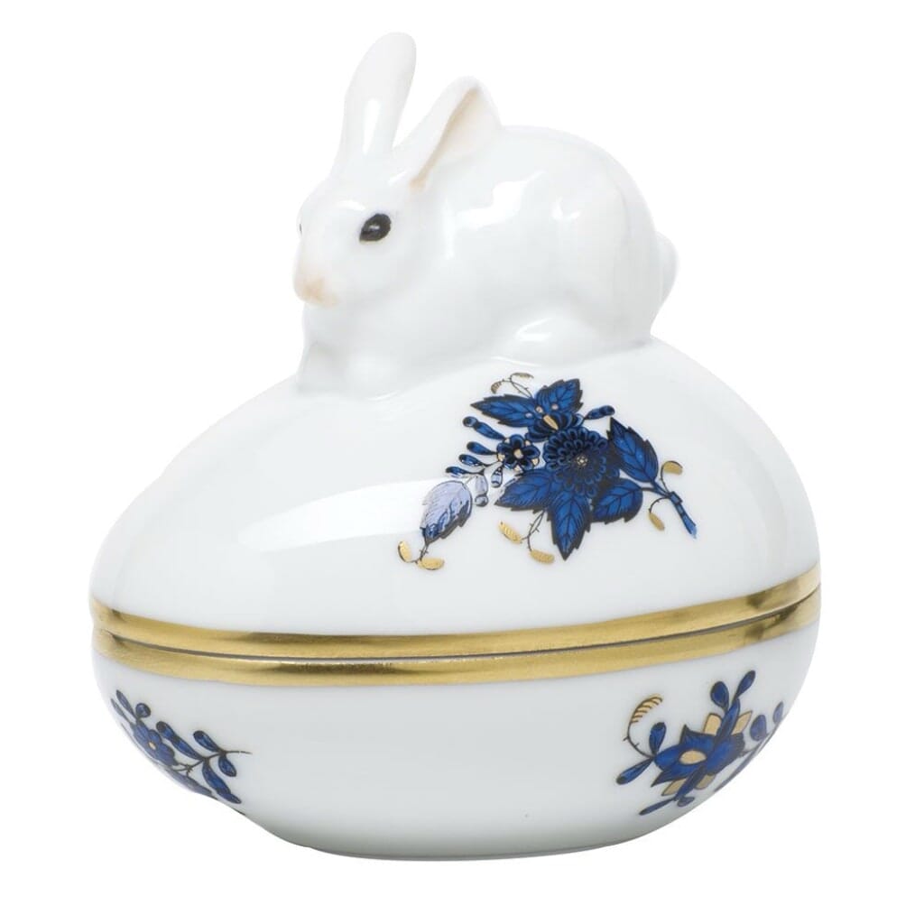Herend Chinese Bouquet Egg Bonbon With Bunny Dinnerware Herend Black Sapphire 
