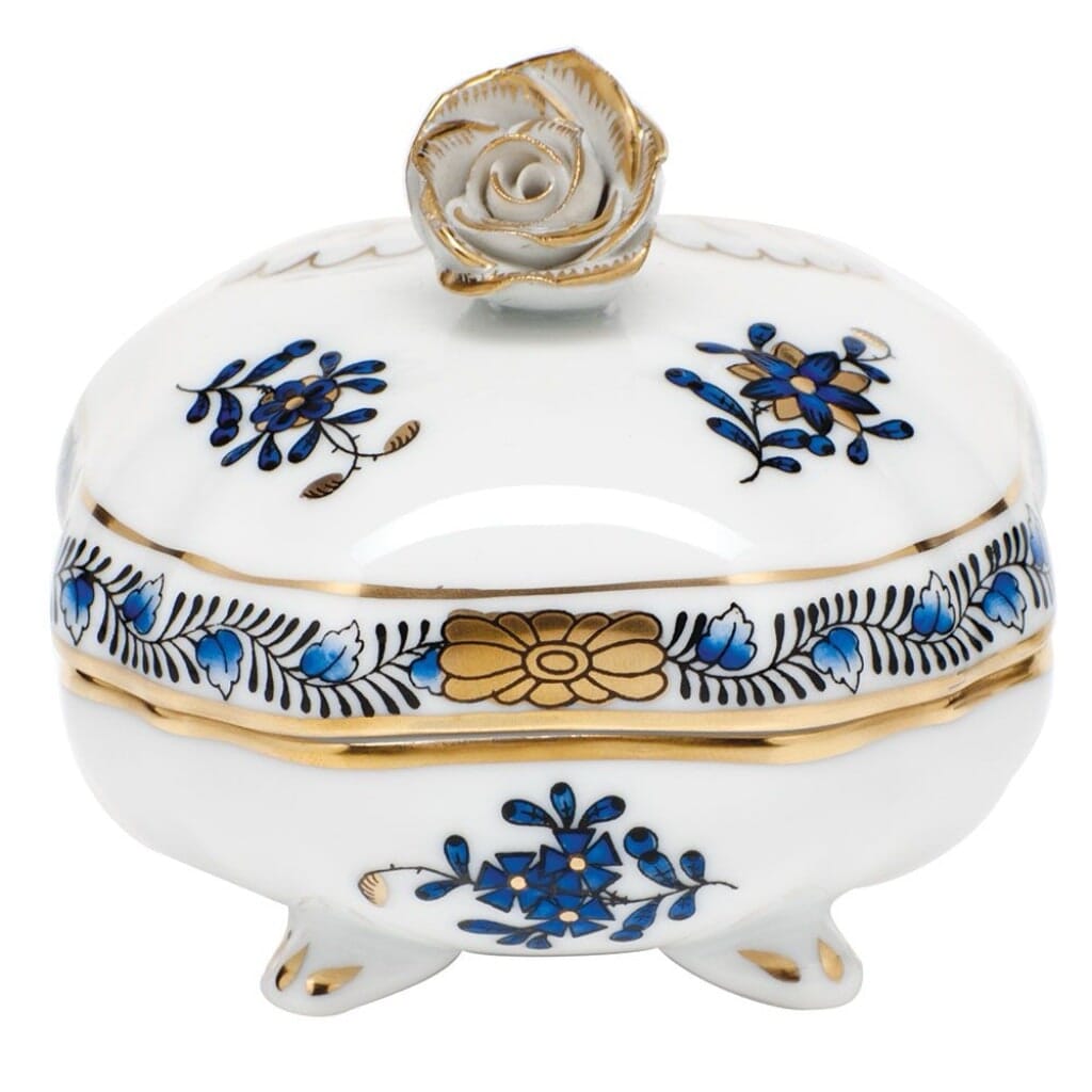 Herend Chinese Bouquet Covered Bonbon With Rose Dinnerware Herend Black Sapphire 