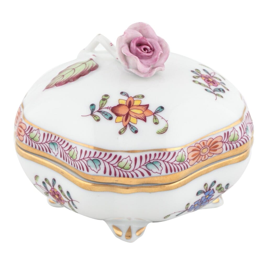 Herend Chinese Bouquet Covered Bonbon With Rose Dinnerware Herend Multicolor 