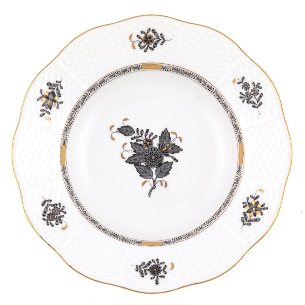 Herend Chinese Bouquet Rim Soup Plate Dinnerware Herend Black 