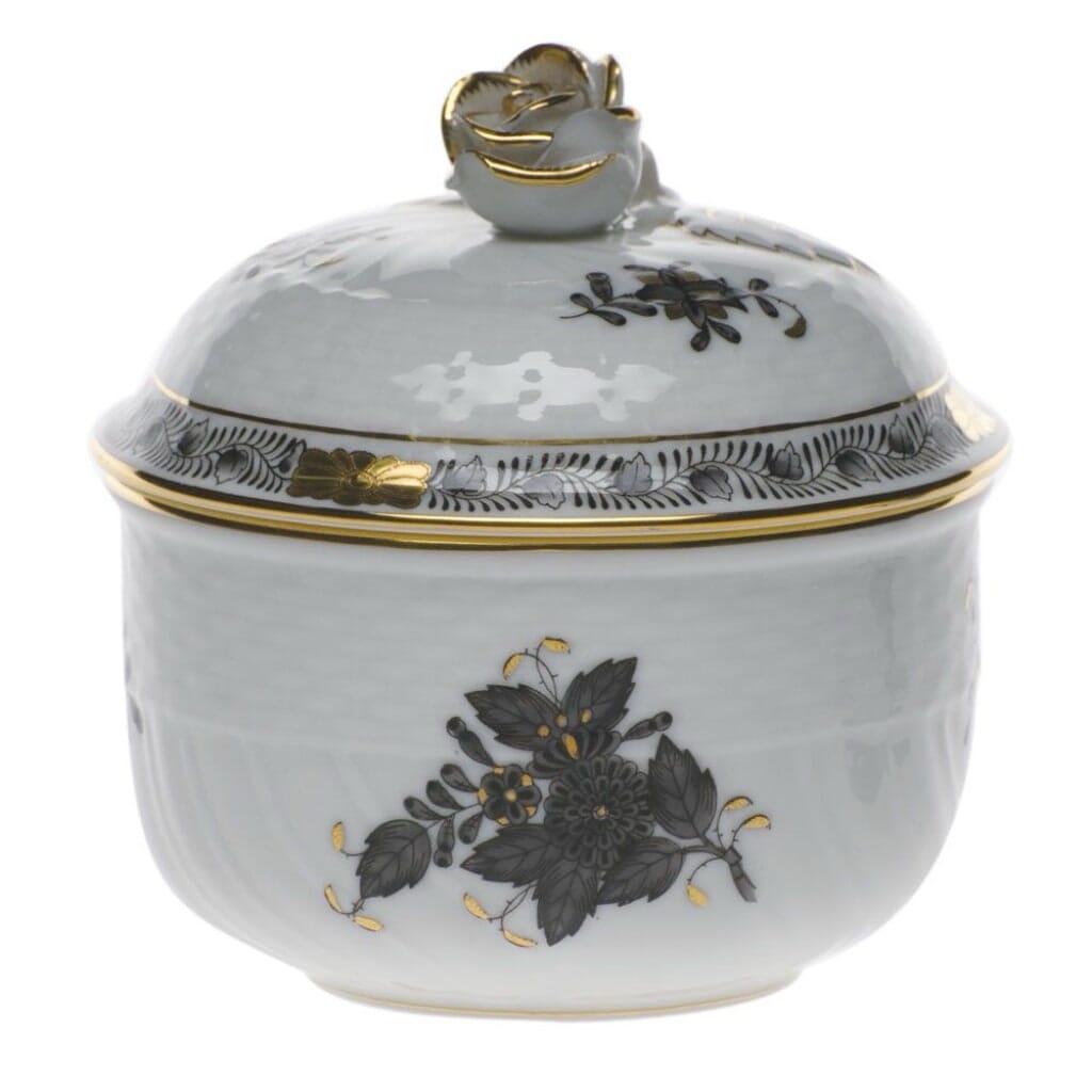 Herend Chinese Bouquet Covered Sugar With Rose - 6 oz. Dinnerware Herend Black
