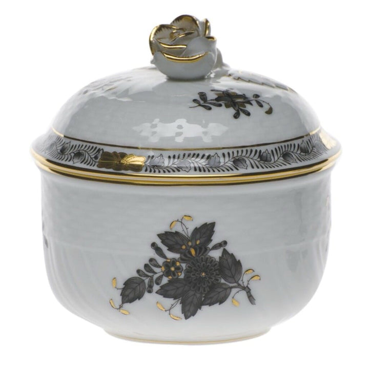 Herend Chinese Bouquet Covered Sugar With Rose - 6 oz. Dinnerware Herend Black