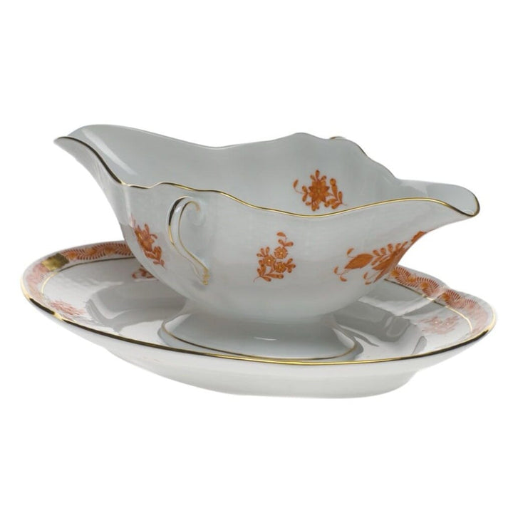 Herend Chinese Bouquet Gravy Boat With Fixed Stand Dinnerware Herend Rust 