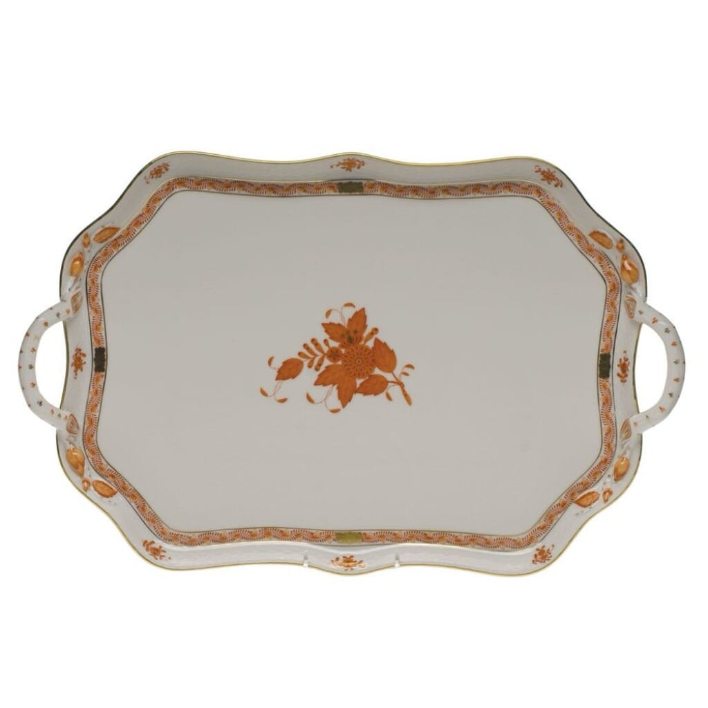 Herend Chinese Bouquet Rectangular Tray With Branch Handles Trays Herend Rust 