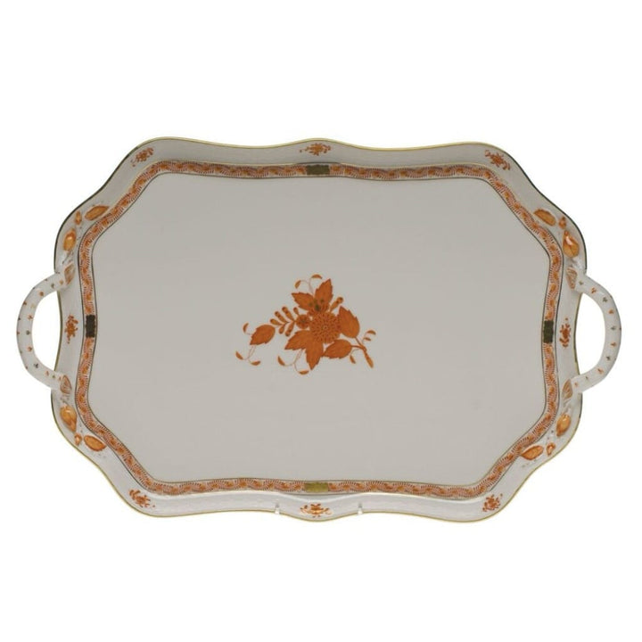 Herend Chinese Bouquet Rectangular Tray With Branch Handles Trays Herend Rust 