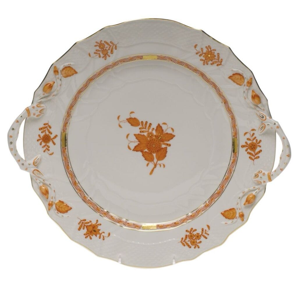 Herend Chinese Bouquet Chop Plate With Handles Dinnerware Herend Rust 