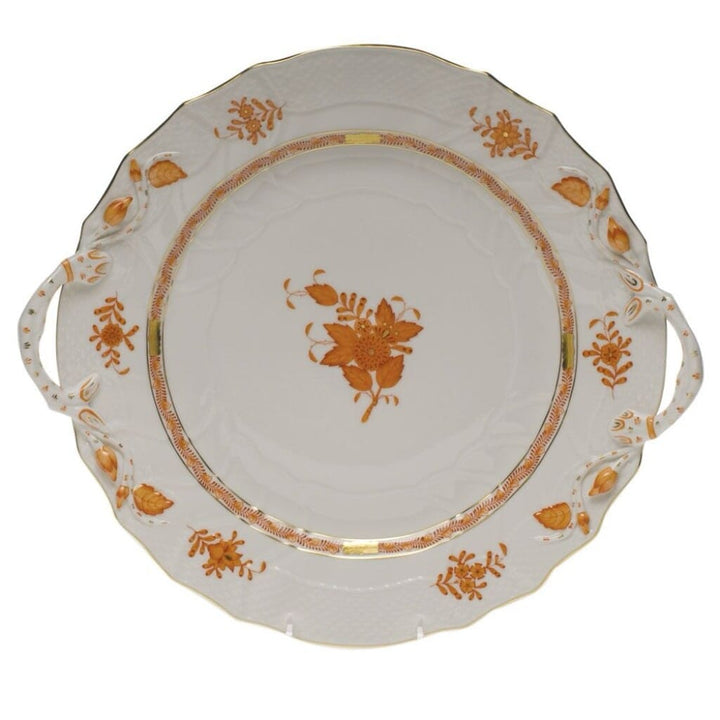 Herend Chinese Bouquet Chop Plate With Handles Dinnerware Herend Rust 