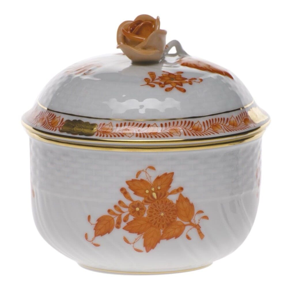 Herend Chinese Bouquet Covered Sugar With Rose - 6 oz. Dinnerware Herend Rust